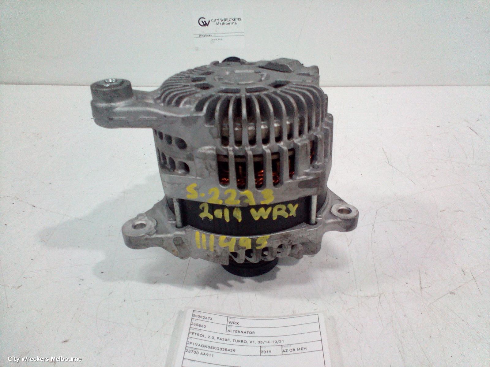SUBARU WRX ALTERNATOR, PETROL, 2.0, FA20F, TURBO, V1, 03/2014 - 10/2021