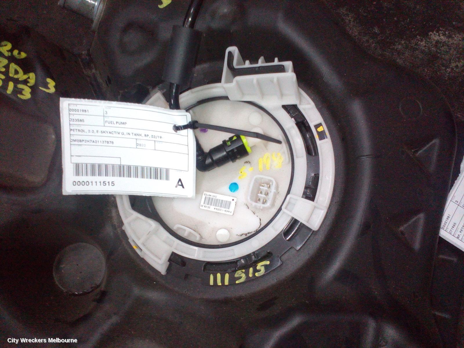 MAZDA 3 FUEL PUMP, PETROL, 2.0, E-SKYACTIV G, IN TANK, BP, 03/2019 ONWARDS