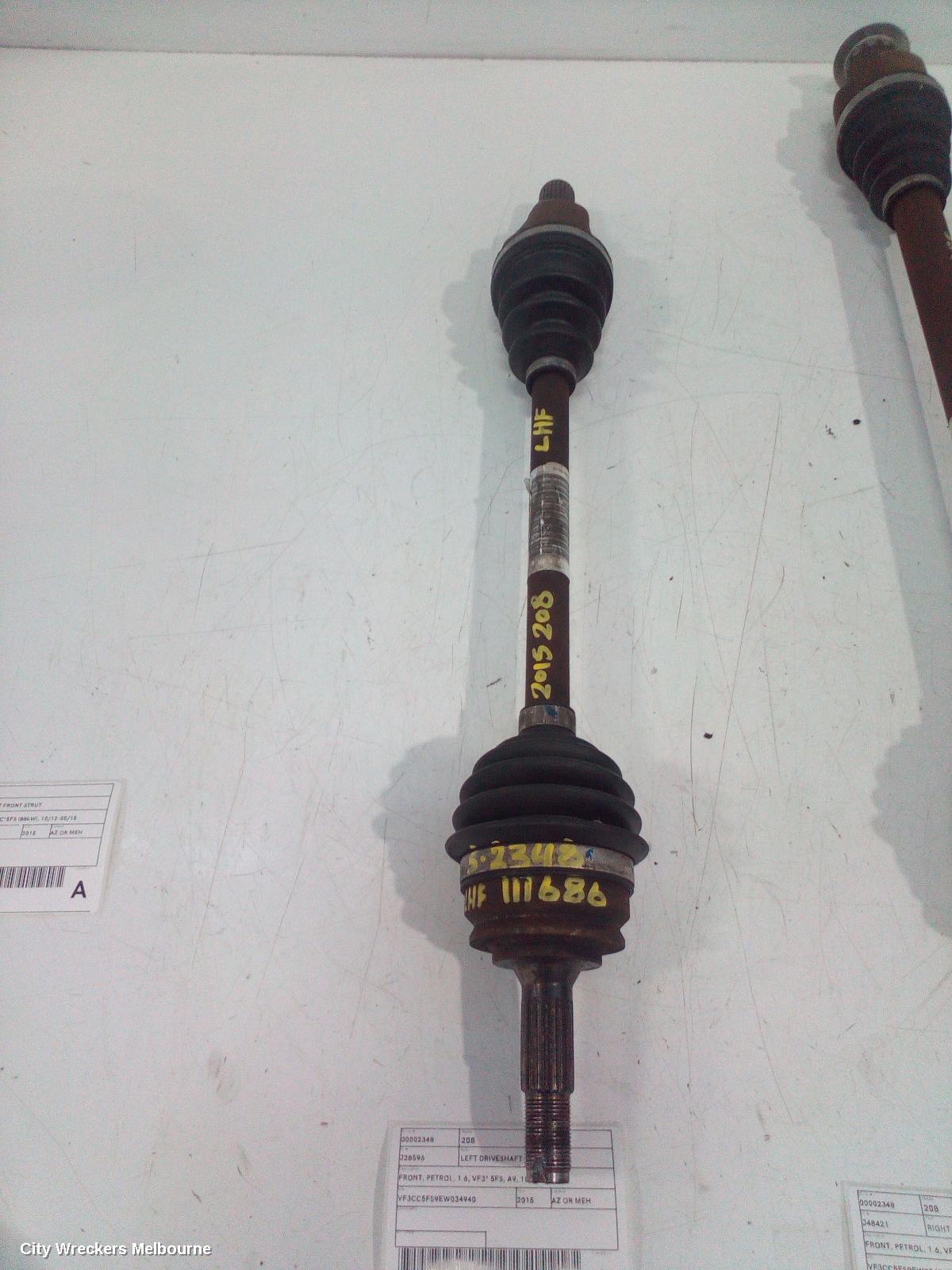 PEUGEOT 208 LEFT DRIVESHAFT, FRONT, PETROL, 1.6, VF3* 5FS, A9, 10/2012 - 05/2015