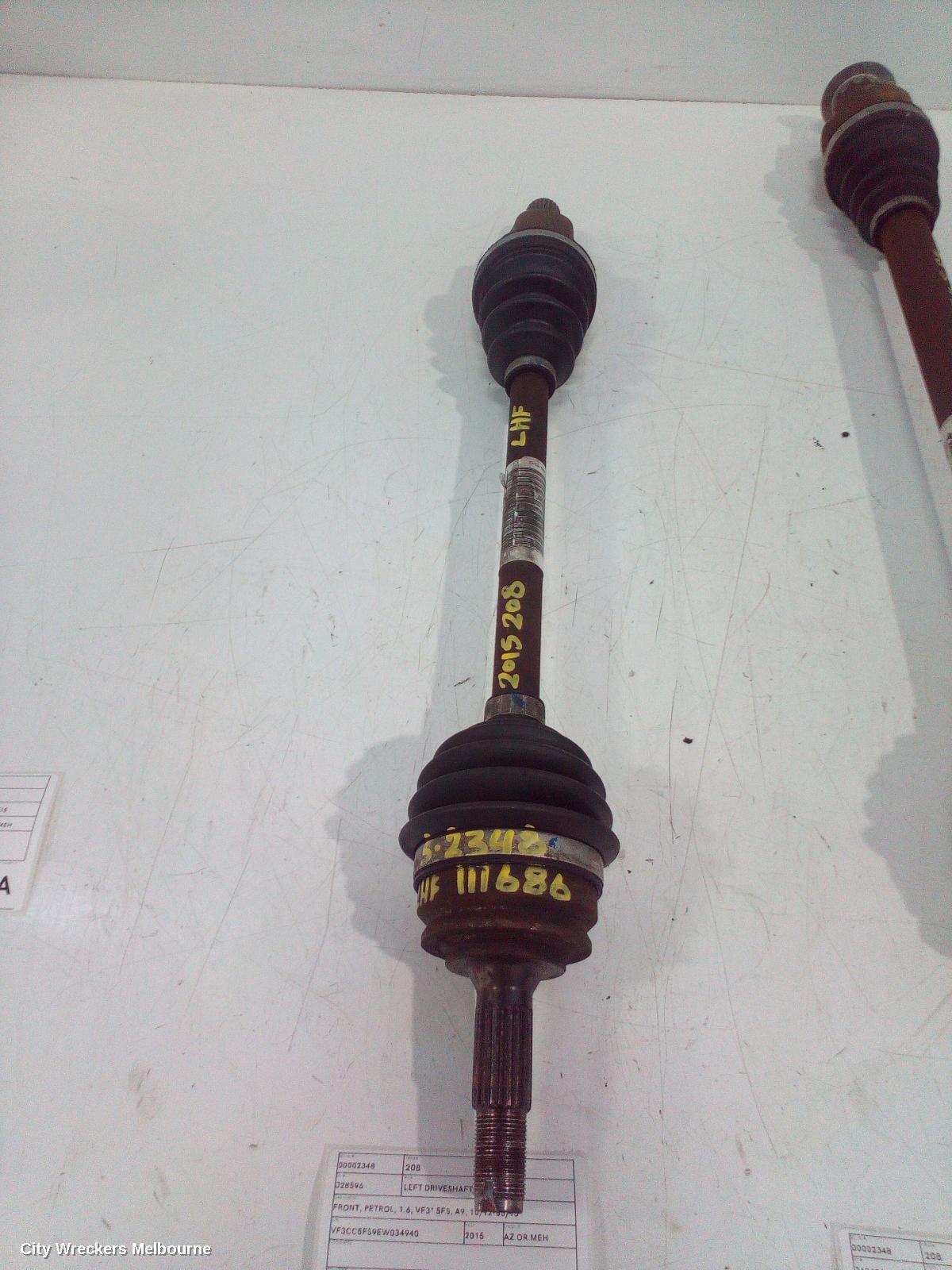 PEUGEOT 208 LEFT DRIVESHAFT, FRONT, PETROL, 1.6, VF3* 5FS, A9, 10/2012 - 05/2015