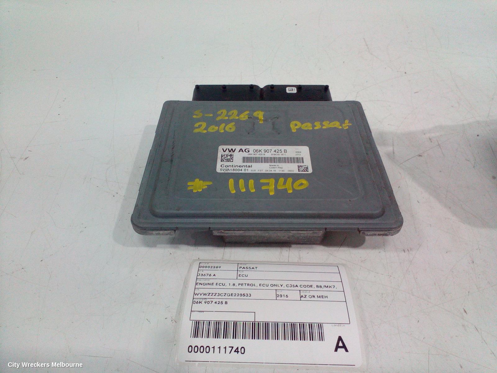 VOLKSWAGEN PASSAT ECU, ENGINE ECU, 1.8, PETROL, ECU ONLY, CJSA CODE, B8/MK7, 06/2015 - 10/2019