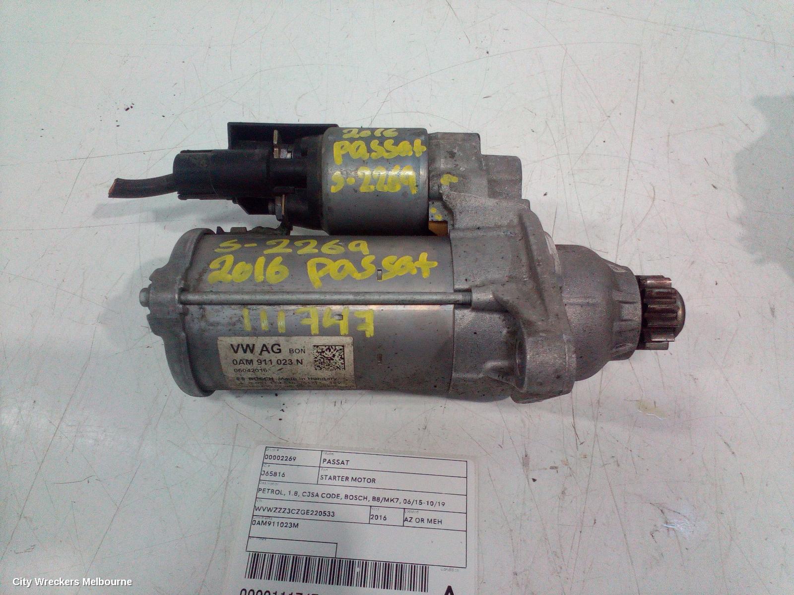 VOLKSWAGEN PASSAT STARTER, PETROL, 1.8, CJSA CODE, BOSCH, B8/MK7, 06/2015 - 10/2019