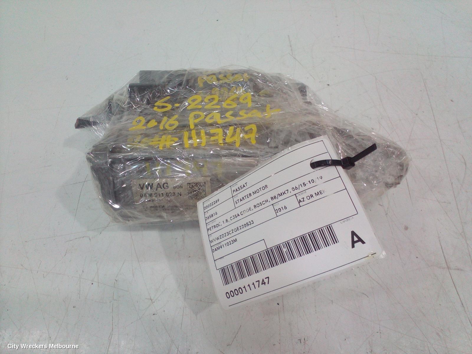 VOLKSWAGEN PASSAT STARTER, PETROL, 1.8, CJSA CODE, BOSCH, B8/MK7, 06/2015 - 10/2019