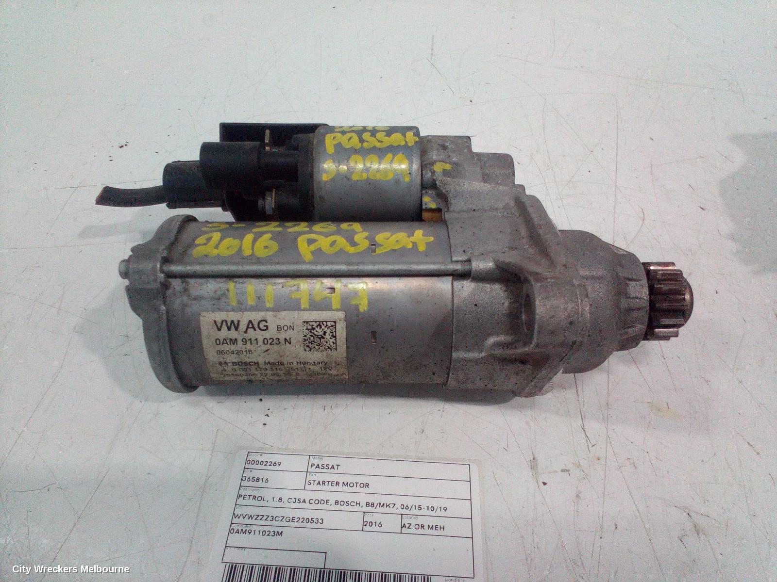 VOLKSWAGEN PASSAT STARTER, PETROL, 1.8, CJSA CODE, BOSCH, B8/MK7, 06/2015 - 10/2019