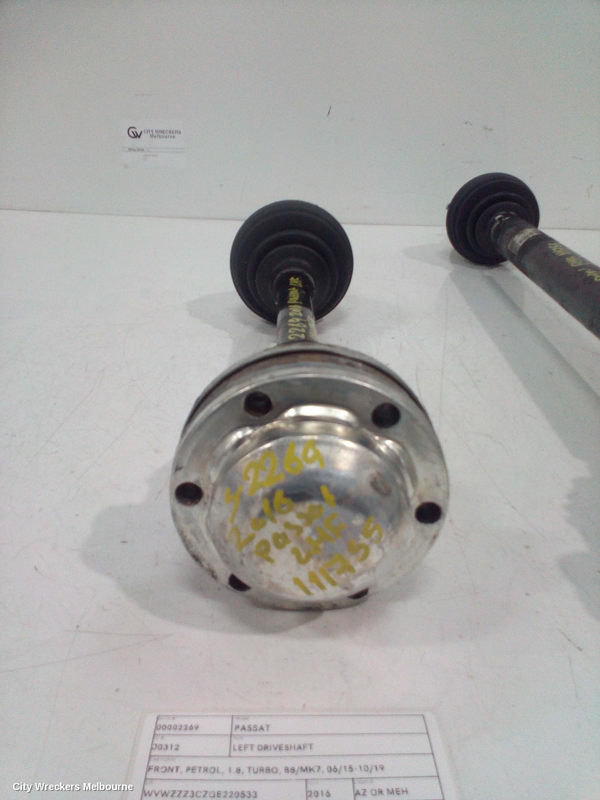 VOLKSWAGEN PASSAT LEFT DRIVESHAFT, FRONT, PETROL, 1.8, TURBO, B8/MK7, 06/2015 - 10/2019