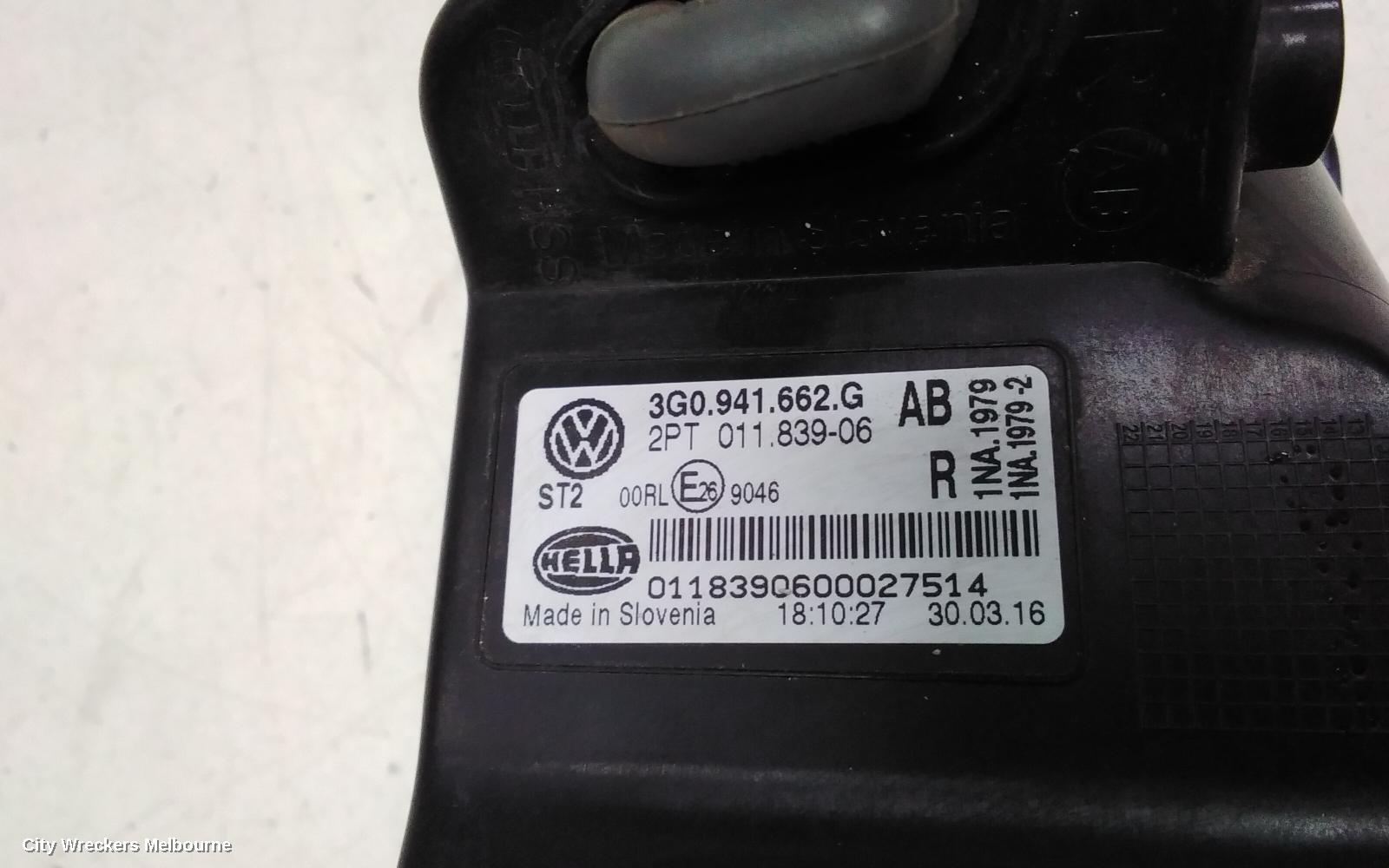 VOLKSWAGEN PASSAT RIGHT INDICATOR/FOG/SIDE, B8/MK7, BUMPER FOGLAMP, STANDARD TYPE, 06/2015 - 10/2019