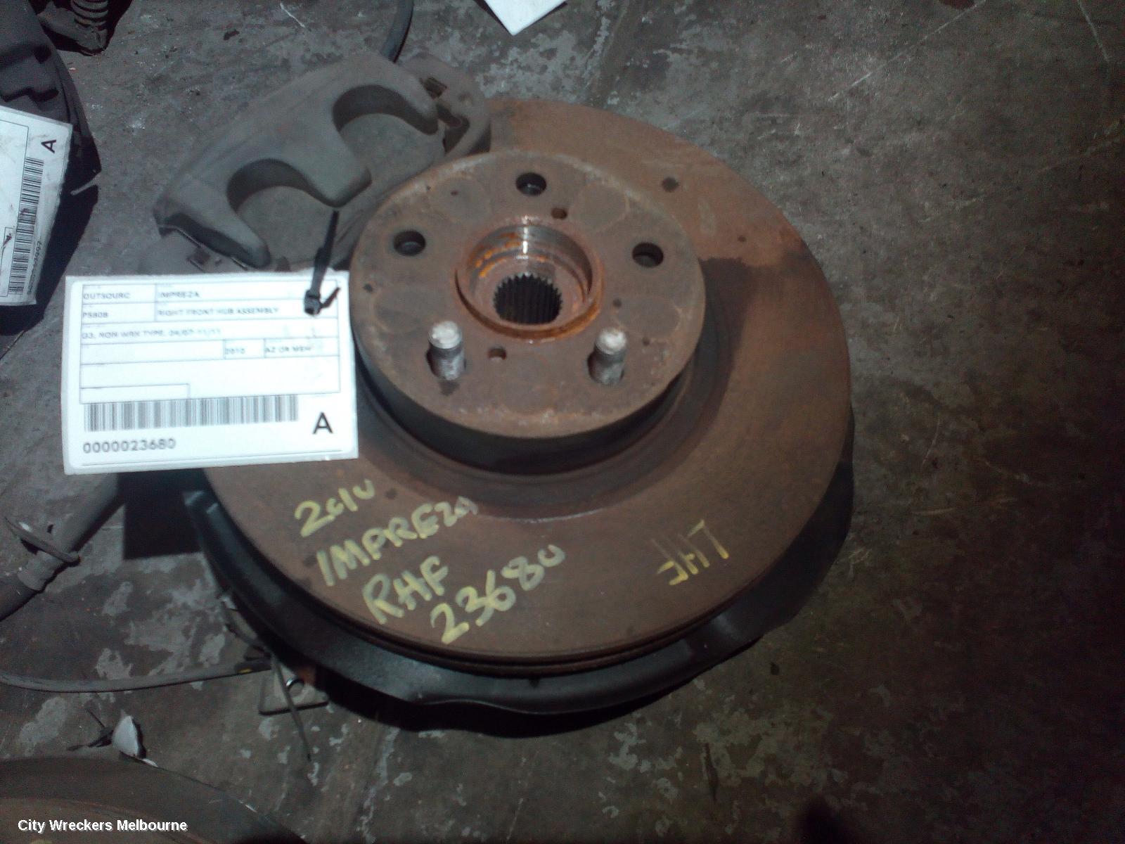 SUBARU IMPREZA RIGHT FRONT HUB ASSEMBLY, G3, NON WRX TYPE, 04/2007 - 11/2011