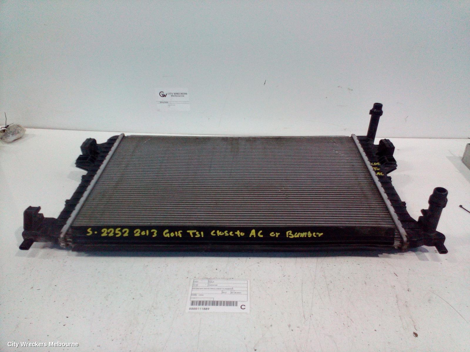 VOLKSWAGEN GOLF RADIATOR, SECONDARY RADIATOR (CLOSEST TO BUMPER), AUTO/MANUAL, 1.4, PETROL, GEN 7, 12/2012 - 08/2020