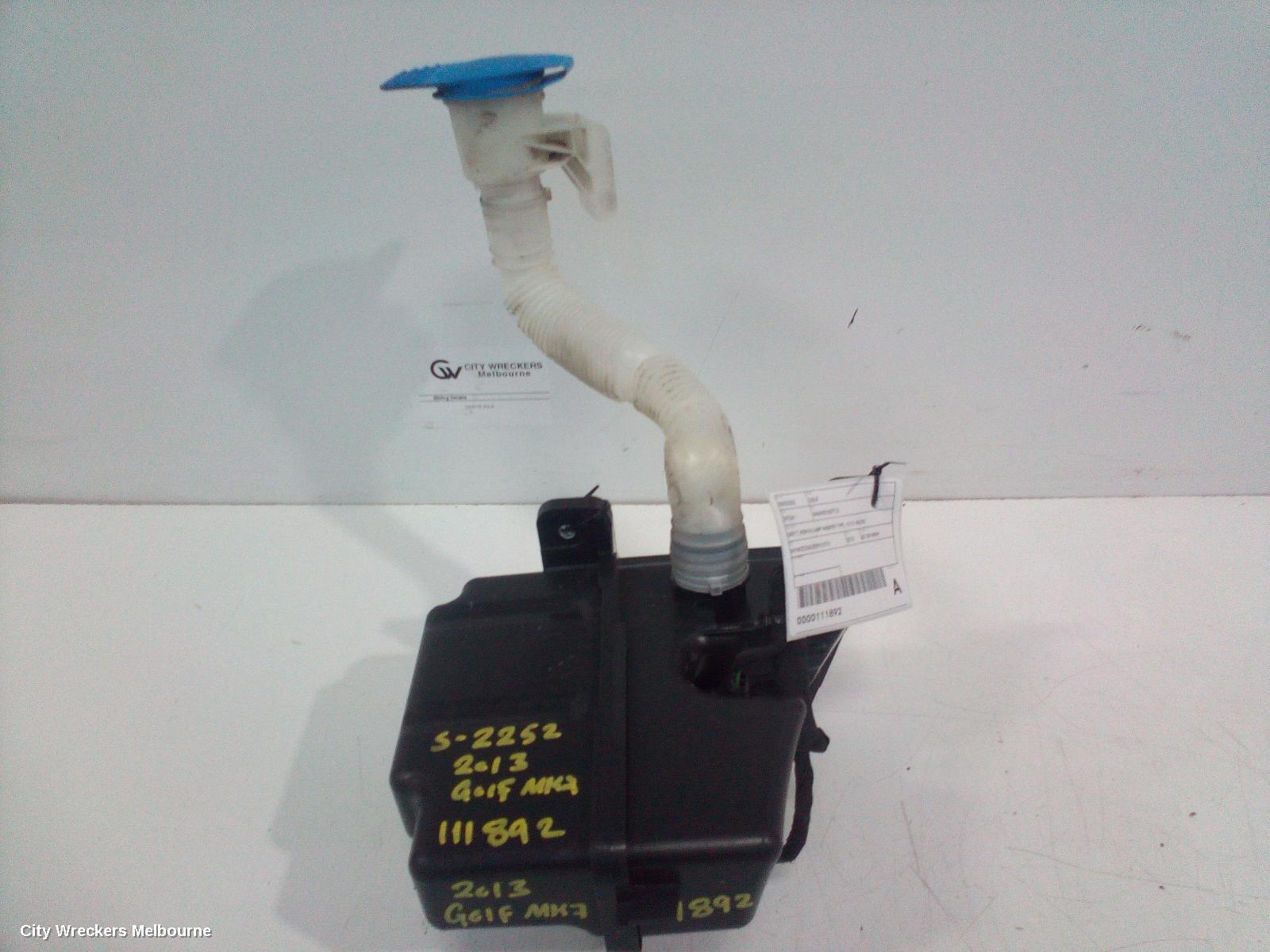 VOLKSWAGEN GOLF WASHER BOTTLE, GEN 7, NON H/LAMP WASHER TYPE, 12/2012 - 08/2020