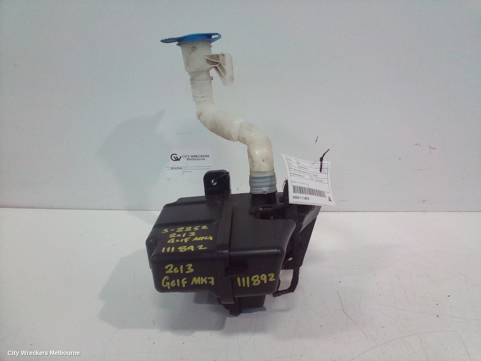 VOLKSWAGEN GOLF WASHER BOTTLE, GEN 7, NON H/LAMP WASHER TYPE, 12/2012 - 08/2020
