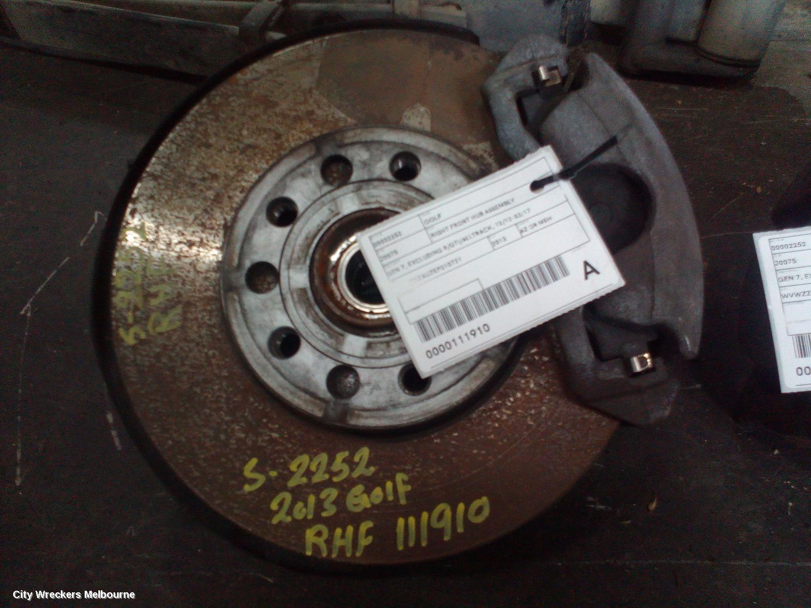VOLKSWAGEN GOLF RIGHT FRONT HUB ASSEMBLY, GEN 7, EXCLUDING R/GTI/ALLTRACK, 12/2012 - 03/2017