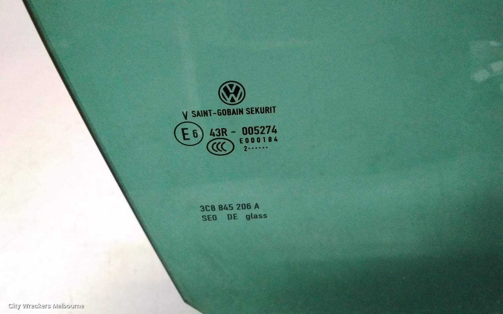 VOLKSWAGEN PASSAT RIGHT REAR DOOR WINDOW, 3CC, SEDAN, 08/2008 - 12/2016