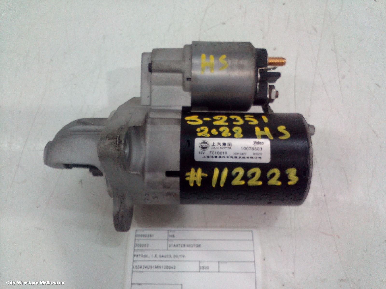 MG HS STARTER, PETROL, 1.5, SAS23, 09/2019 ONWARDS