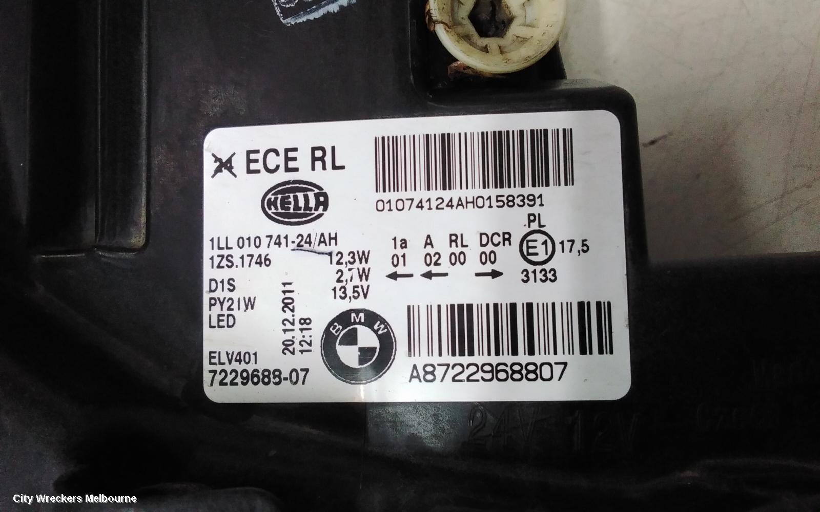 BMW 1 SERIES RIGHT HEADLAMP, F20, HATCH, XENON ADAPTIVE, 06/2011 - 02/2015