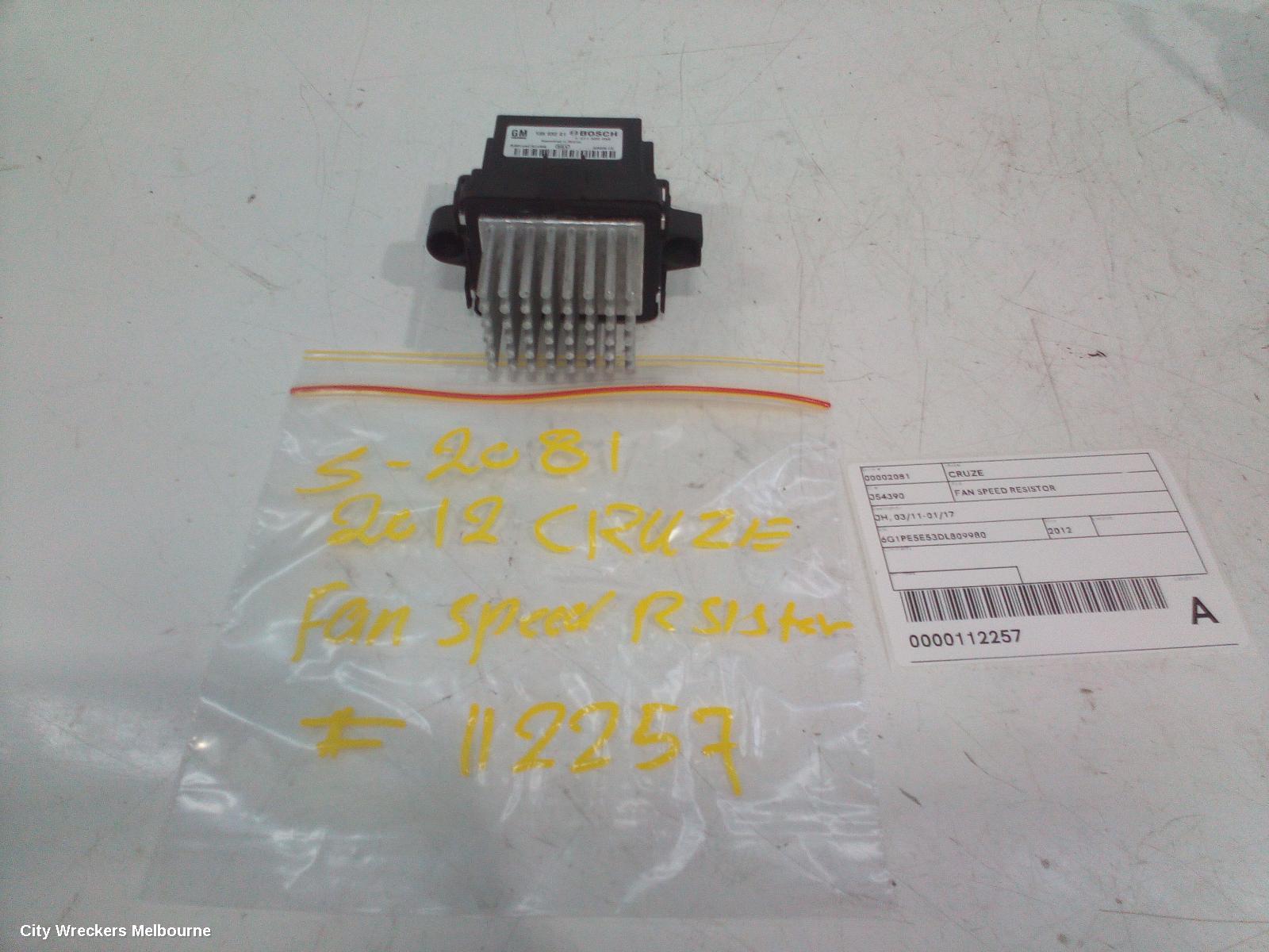 HOLDEN CRUZE FAN SPEED RESISTOR, JH, 03/2011 - 01/2017