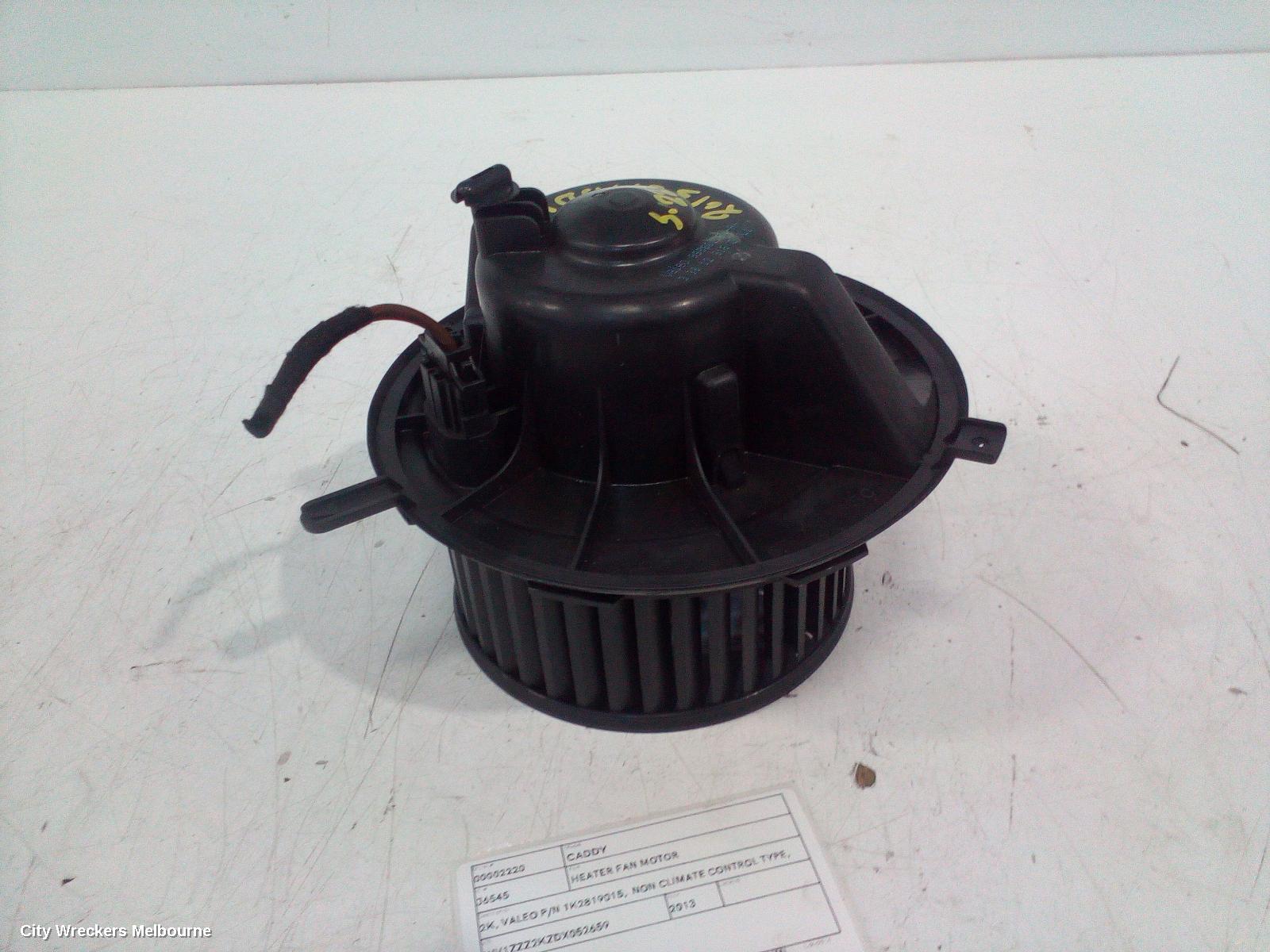 VOLKSWAGEN CADDY HEATER FAN MOTOR, 2K, VALEO P/N 1K2819015,  NON CLIMATE CONTROL TYPE, 12/2004 - 06/2015