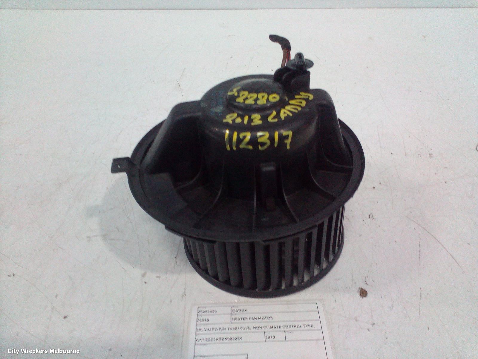 VOLKSWAGEN CADDY HEATER FAN MOTOR, 2K, VALEO P/N 1K2819015,  NON CLIMATE CONTROL TYPE, 12/2004 - 06/2015