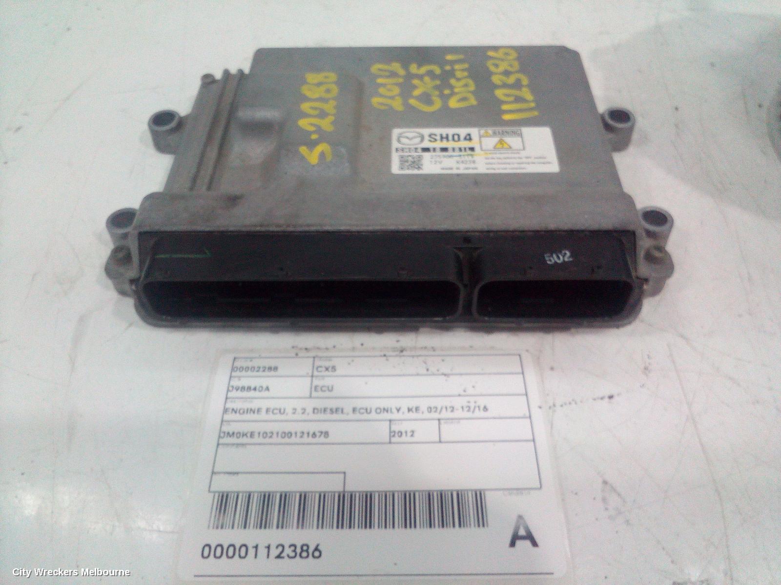 MAZDA CX5 ECU, ENGINE ECU, 2.2, DIESEL, ECU ONLY, KE, 02/2012 - 12/2016