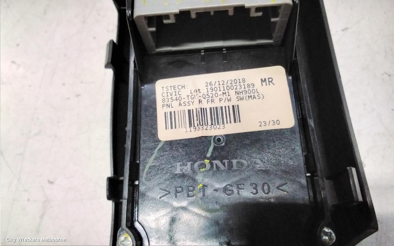 HONDA CIVIC PWR DR WIND SWITCH, RH FRONT (MASTER SWITCH), HATCH, AUTO FOLD TYPE, 10TH GEN, 05/2016 - 08/2021