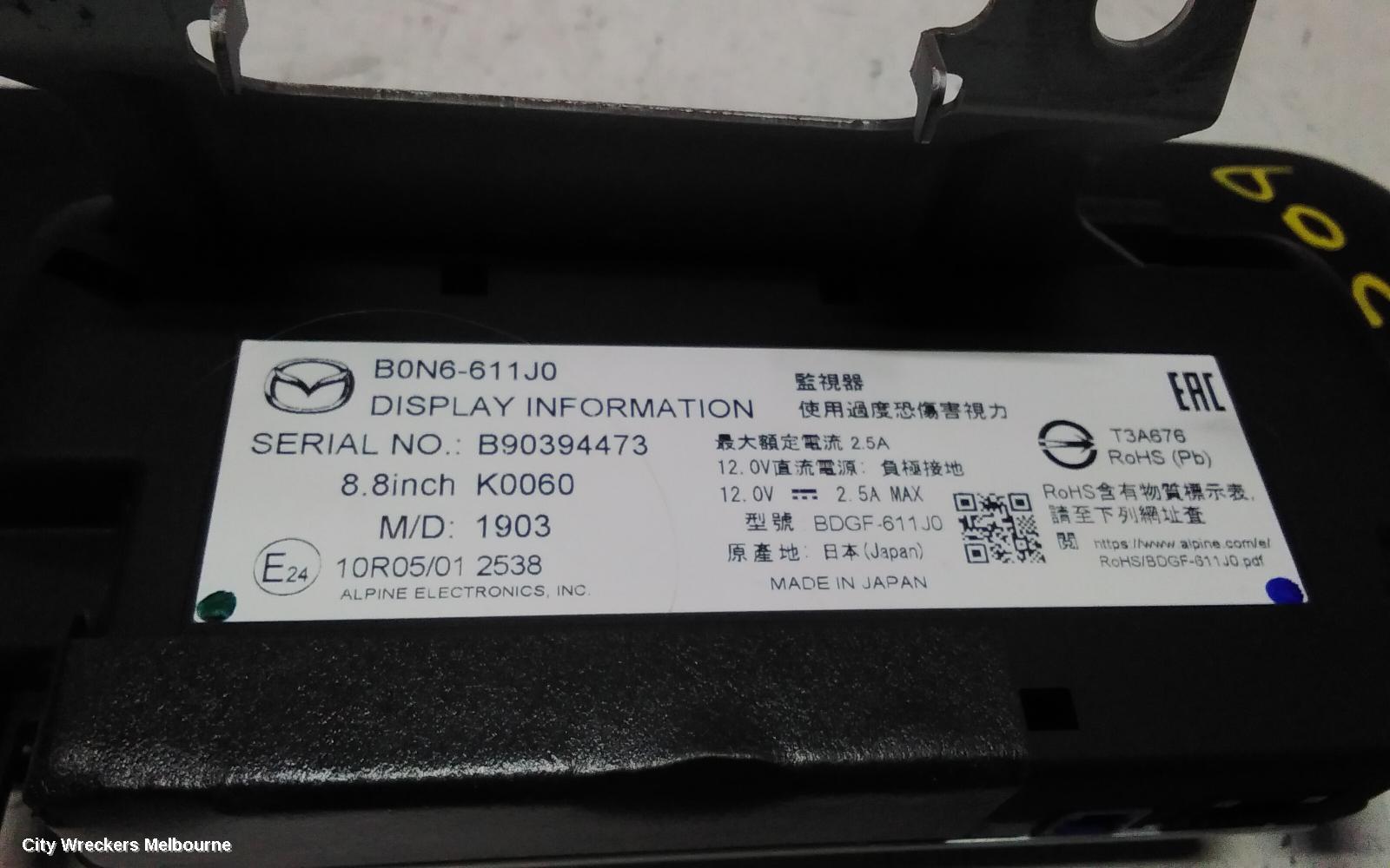 MAZDA 3 RADIO/CD/DVD/SAT/TV, DISPLAY UNIT, 8.8IN, BP, 03/2019 ONWARDS