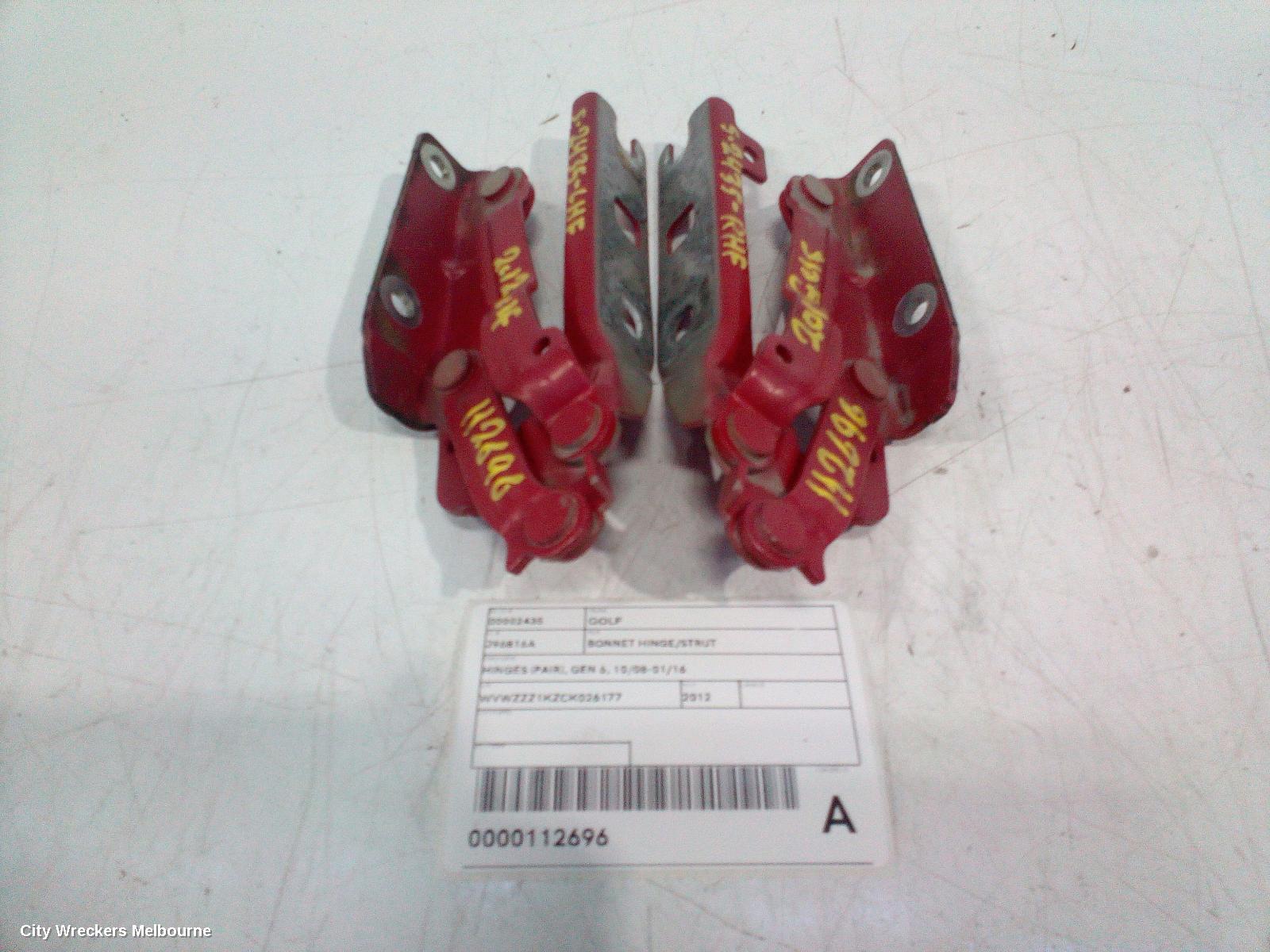 VOLKSWAGEN GOLF BONNET HINGE/STRUT, HINGES (PAIR), GEN 6, 10/2008 - 01/2016