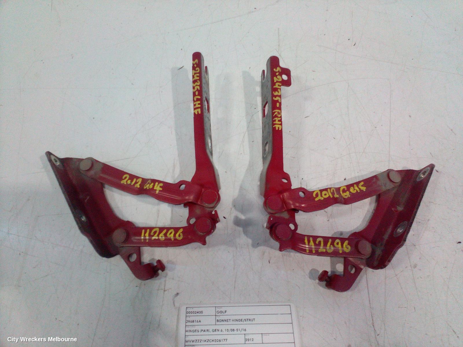 VOLKSWAGEN GOLF BONNET HINGE/STRUT, HINGES (PAIR), GEN 6, 10/2008 - 01/2016