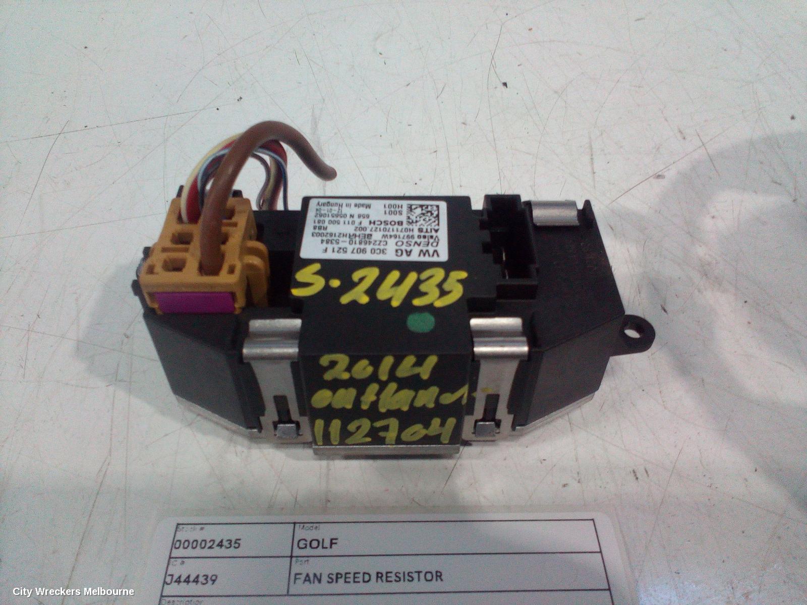 VOLKSWAGEN GOLF FAN SPEED RESISTOR, GEN 6, 10/2008 - 01/2016