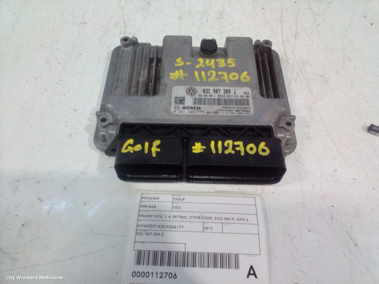 VOLKSWAGEN GOLF ECU, ENGINE ECU, 1.4, PETROL, CTHD CODE, ECU ONLY, GEN 6, 10/2008 - 01/2016