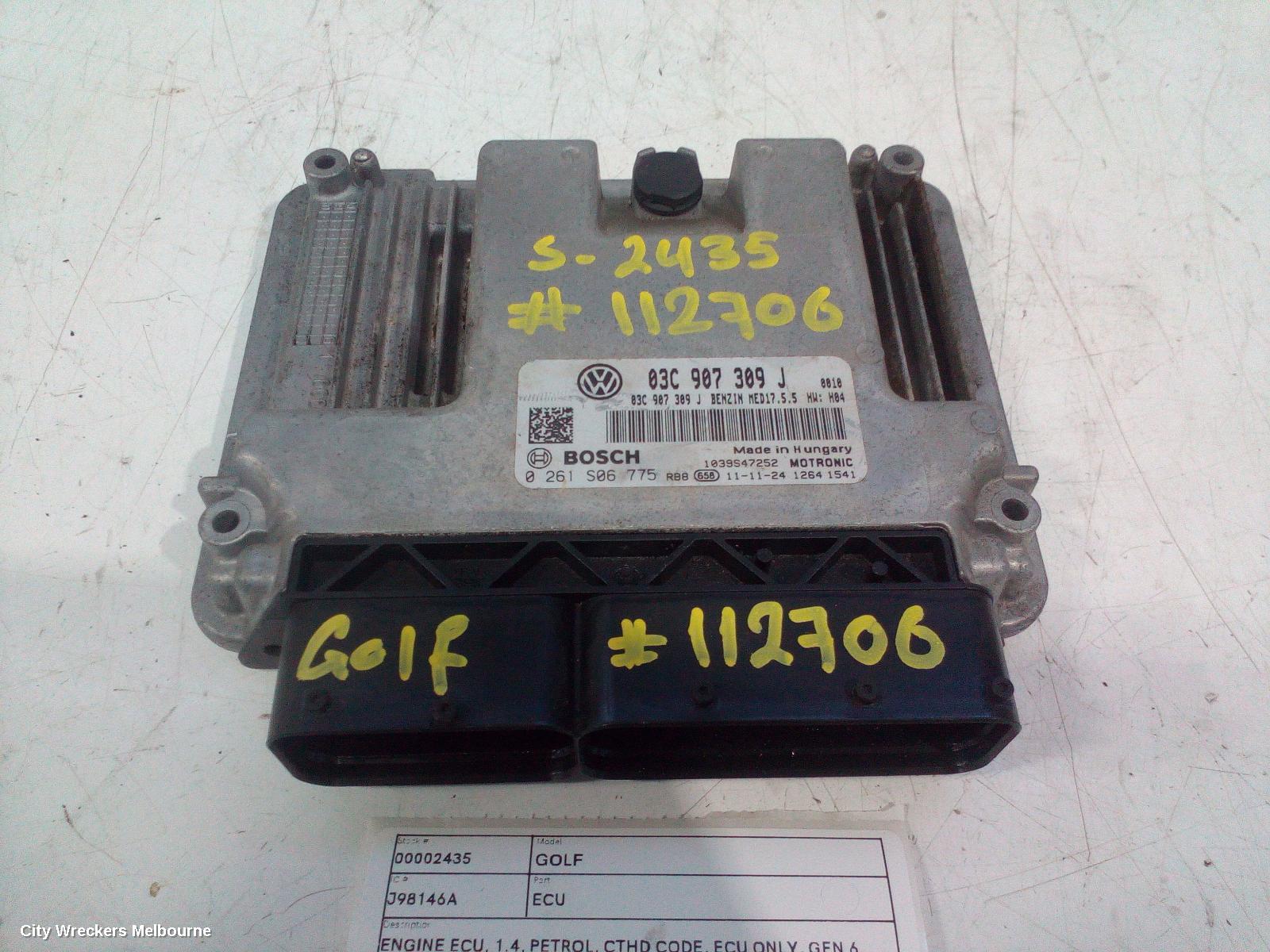 VOLKSWAGEN GOLF ECU, ENGINE ECU, 1.4, PETROL, CTHD CODE, ECU ONLY, GEN 6, 10/2008 - 01/2016