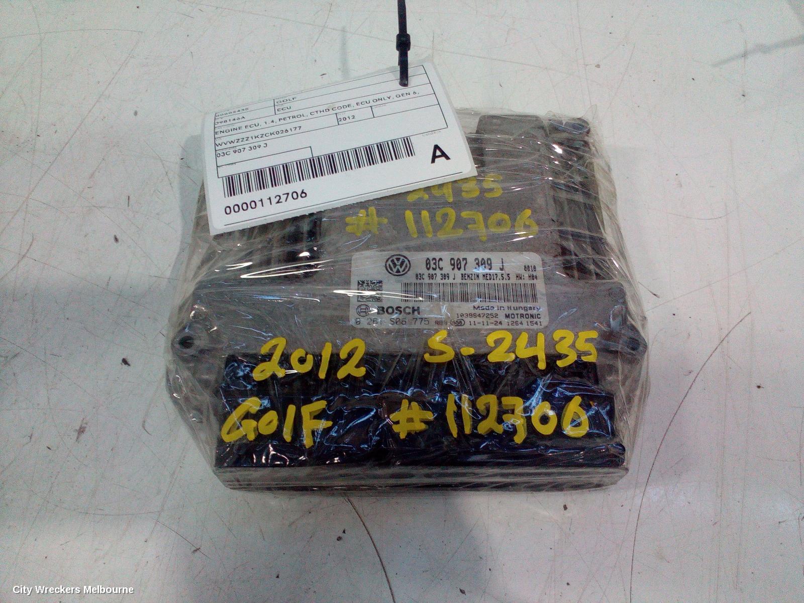 VOLKSWAGEN GOLF ECU, ENGINE ECU, 1.4, PETROL, CTHD CODE, ECU ONLY, GEN 6, 10/2008 - 01/2016