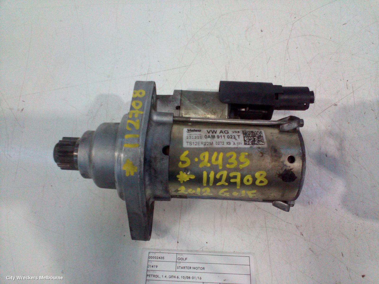 VOLKSWAGEN GOLF STARTER, PETROL, 1.4, GEN 6, 10/2008 - 01/2016