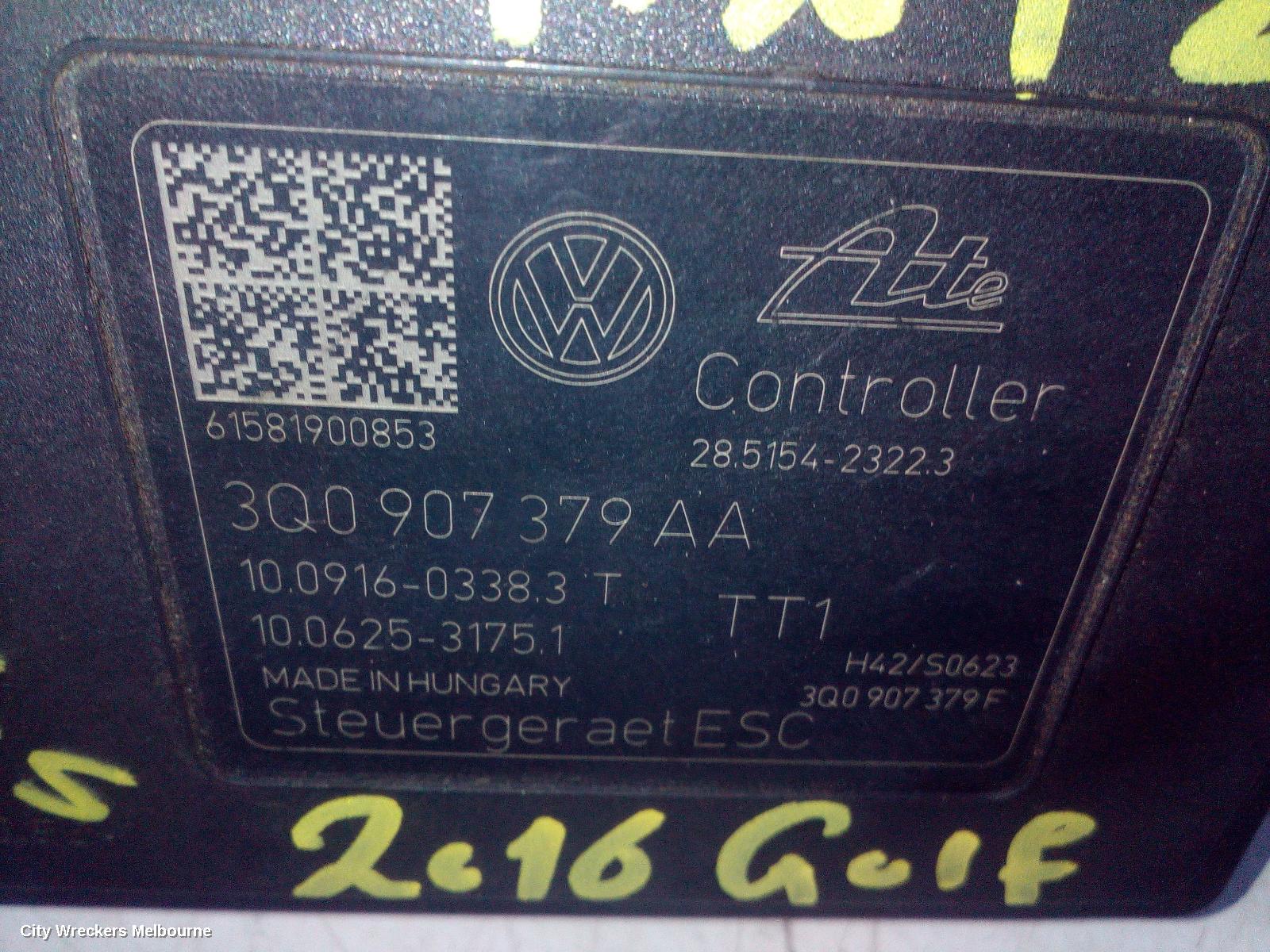 VOLKSWAGEN GOLF ABS PUMP/MODULATOR, GEN 7, ON MOTOR P/N 3Q0614517AA, 12/2012 - 08/2020
