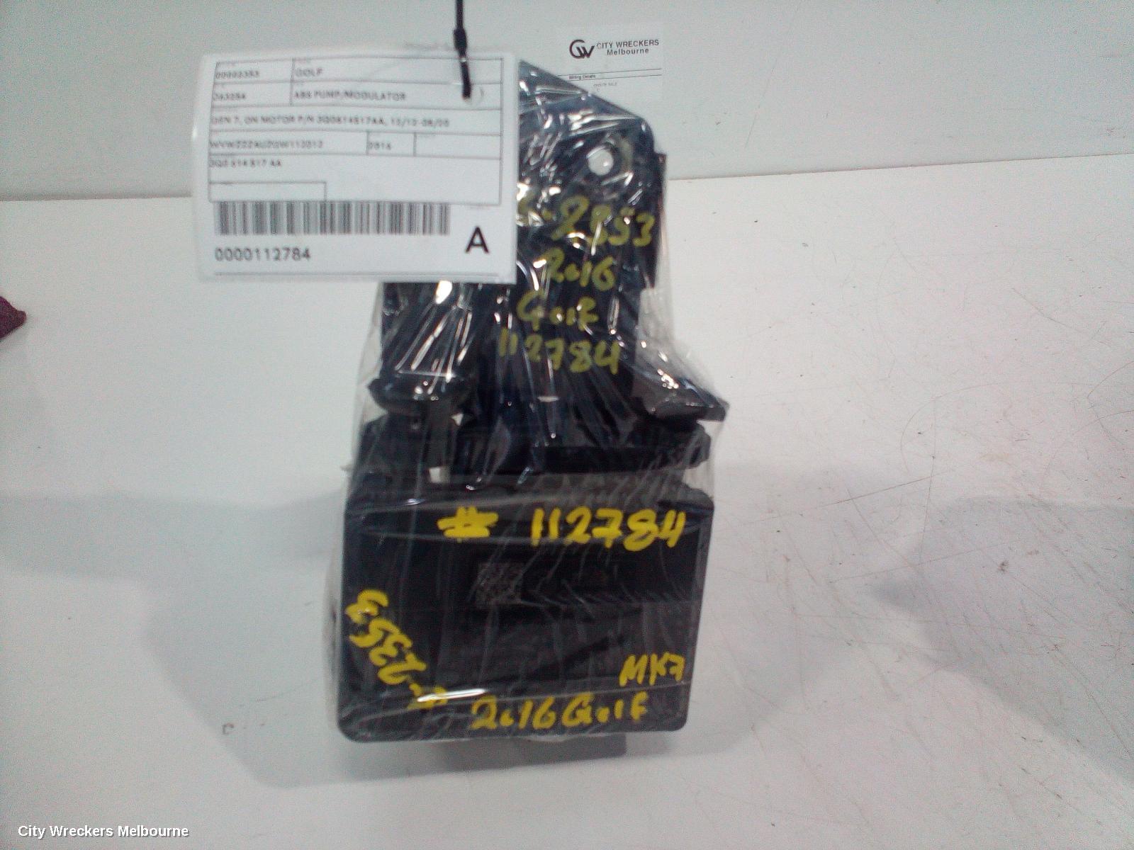 VOLKSWAGEN GOLF ABS PUMP/MODULATOR, GEN 7, ON MOTOR P/N 3Q0614517AA, 12/2012 - 08/2020