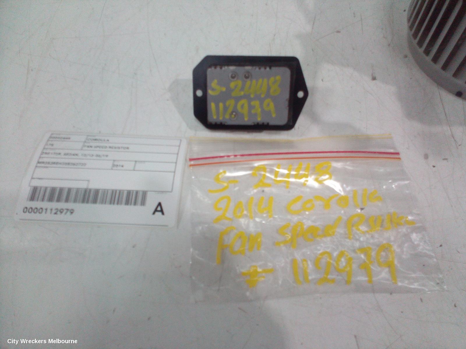 TOYOTA COROLLA FAN SPEED RESISTOR, ZRE172R, SEDAN, 12/2013 - 06/2019