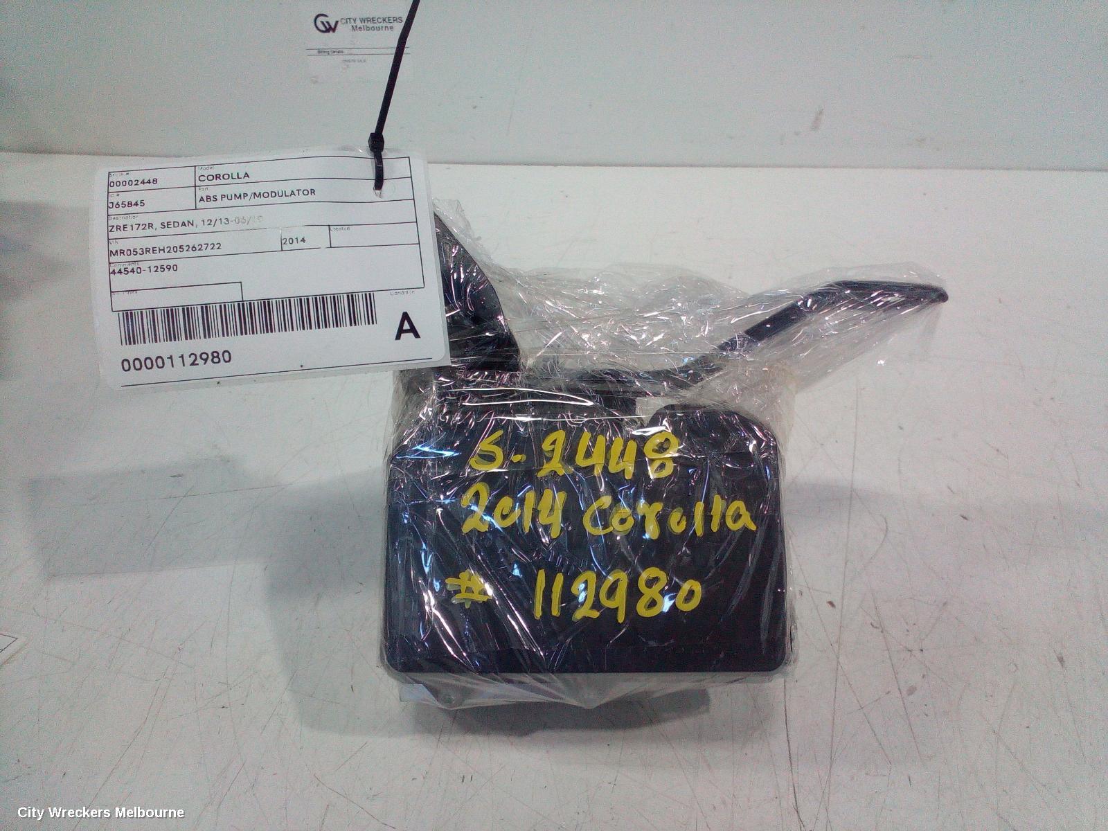 TOYOTA COROLLA ABS PUMP/MODULATOR, ZRE172R, SEDAN, 12/2013 - 06/2019