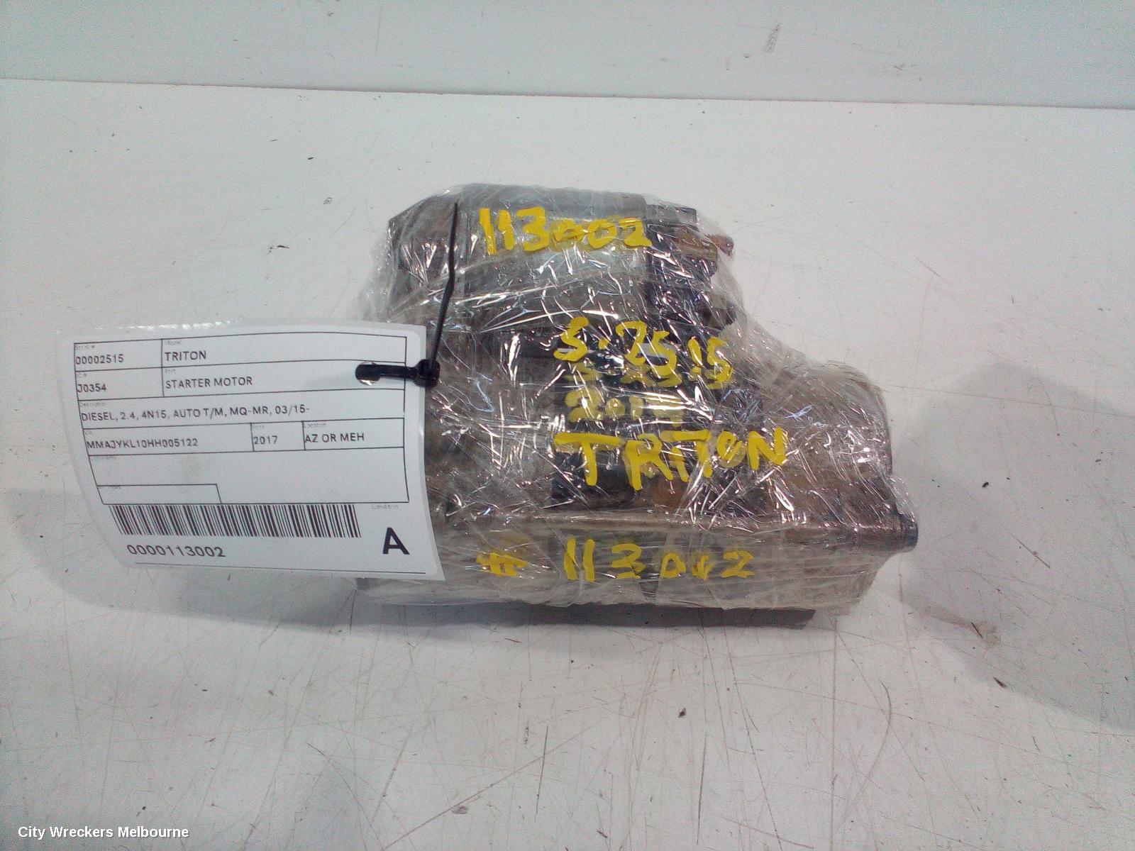 MITSUBISHI TRITON STARTER, DIESEL, 2.4, 4N15, AUTO T/M, MQ-MR, 03/2015 ONWARDS