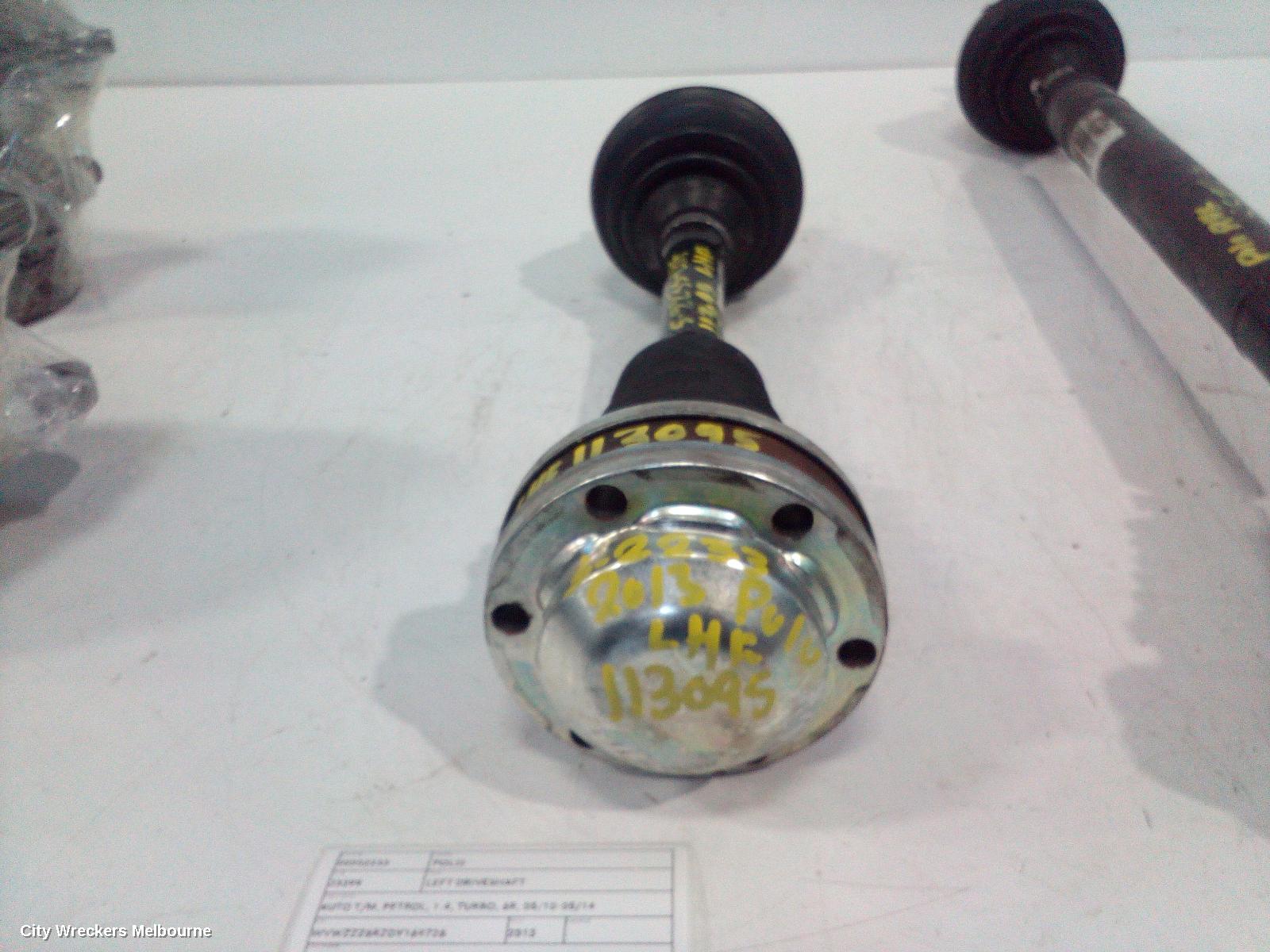 VOLKSWAGEN POLO LEFT DRIVESHAFT, AUTO T/M, PETROL, 1.4, TURBO, 6R, 05/2010 - 05/2014