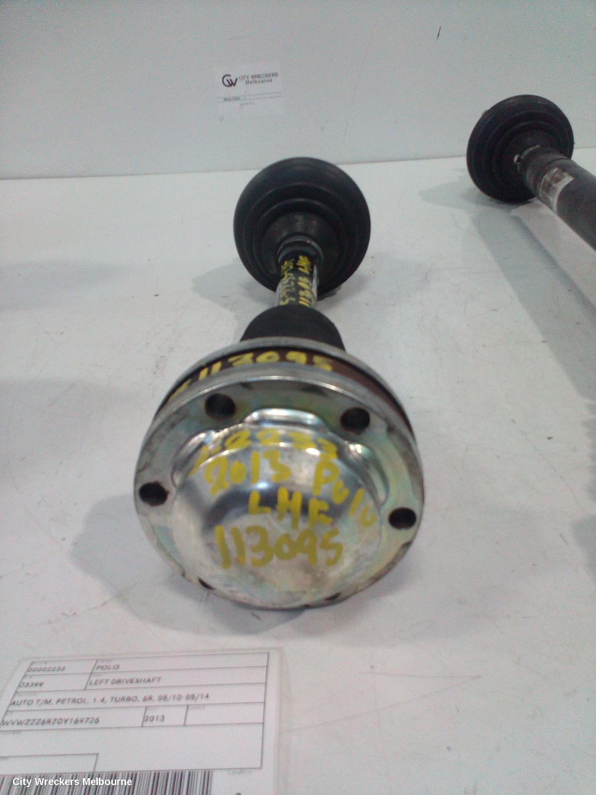 VOLKSWAGEN POLO LEFT DRIVESHAFT, AUTO T/M, PETROL, 1.4, TURBO, 6R, 05/2010 - 05/2014
