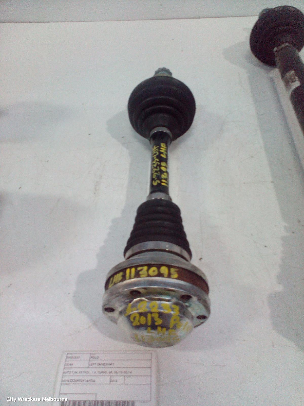 VOLKSWAGEN POLO LEFT DRIVESHAFT, AUTO T/M, PETROL, 1.4, TURBO, 6R, 05/2010 - 05/2014