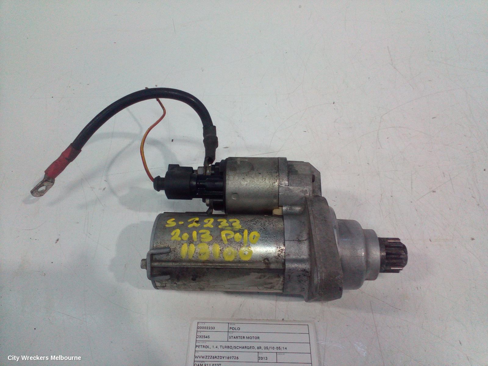 VOLKSWAGEN POLO STARTER, PETROL, 1.4, TURBO/SCHARGED, 6R, 05/2010 - 05/2014