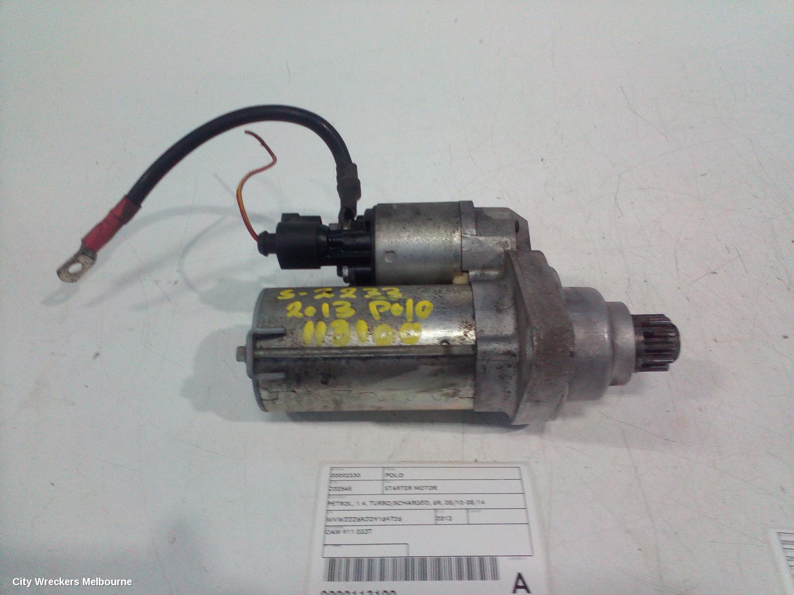 VOLKSWAGEN POLO STARTER, PETROL, 1.4, TURBO/SCHARGED, 6R, 05/2010 - 05/2014