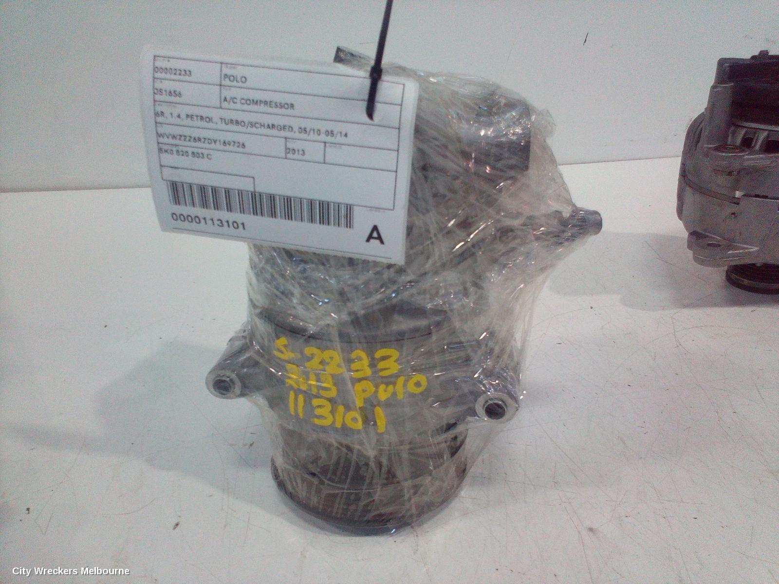 VOLKSWAGEN POLO A/C COMPRESSOR, 6R, 1.4, PETROL, TURBO/SCHARGED, 05/2010 - 05/2014