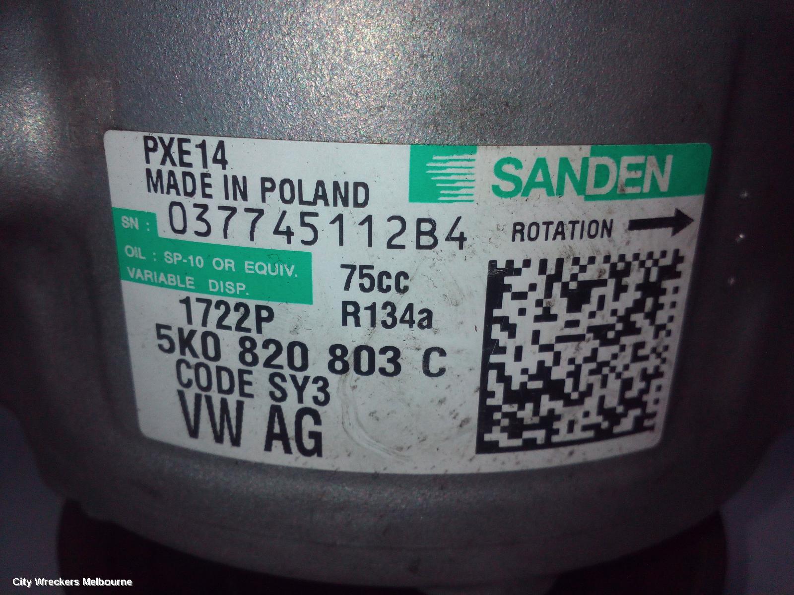 VOLKSWAGEN POLO A/C COMPRESSOR, 6R, 1.4, PETROL, TURBO/SCHARGED, 05/2010 - 05/2014