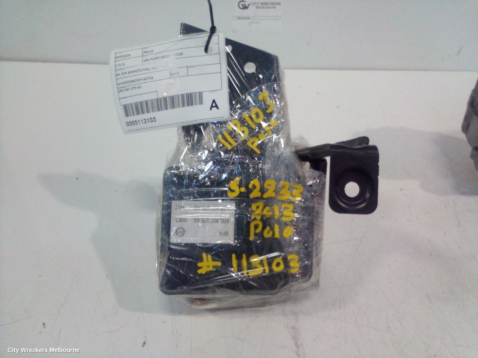 VOLKSWAGEN POLO ABS PUMP/MODULATOR, 6R, P/N 6R0907379AS, 05/2010 - 09/2017