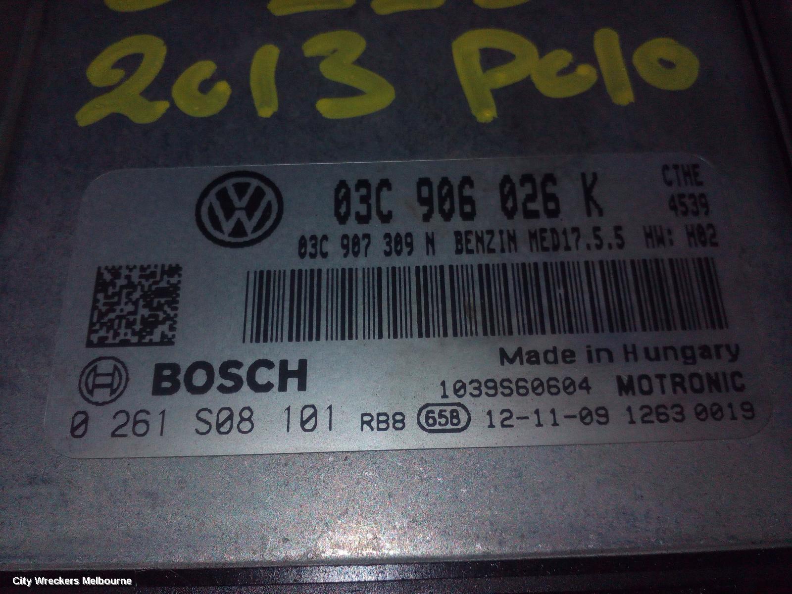 VOLKSWAGEN POLO ECU, ENGINE ECU, 1.4, PETROL, AUTO, P/N 03C906026K, ECU ONLY, 6R, 05/2010 ONWARDS