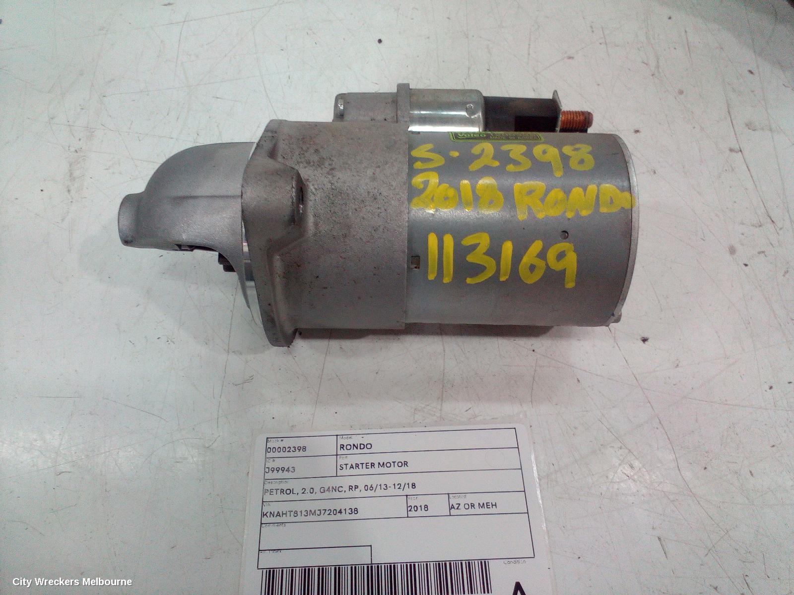 KIA RONDO STARTER, PETROL, 2.0, G4NC, RP, 06/2013 - 12/2018