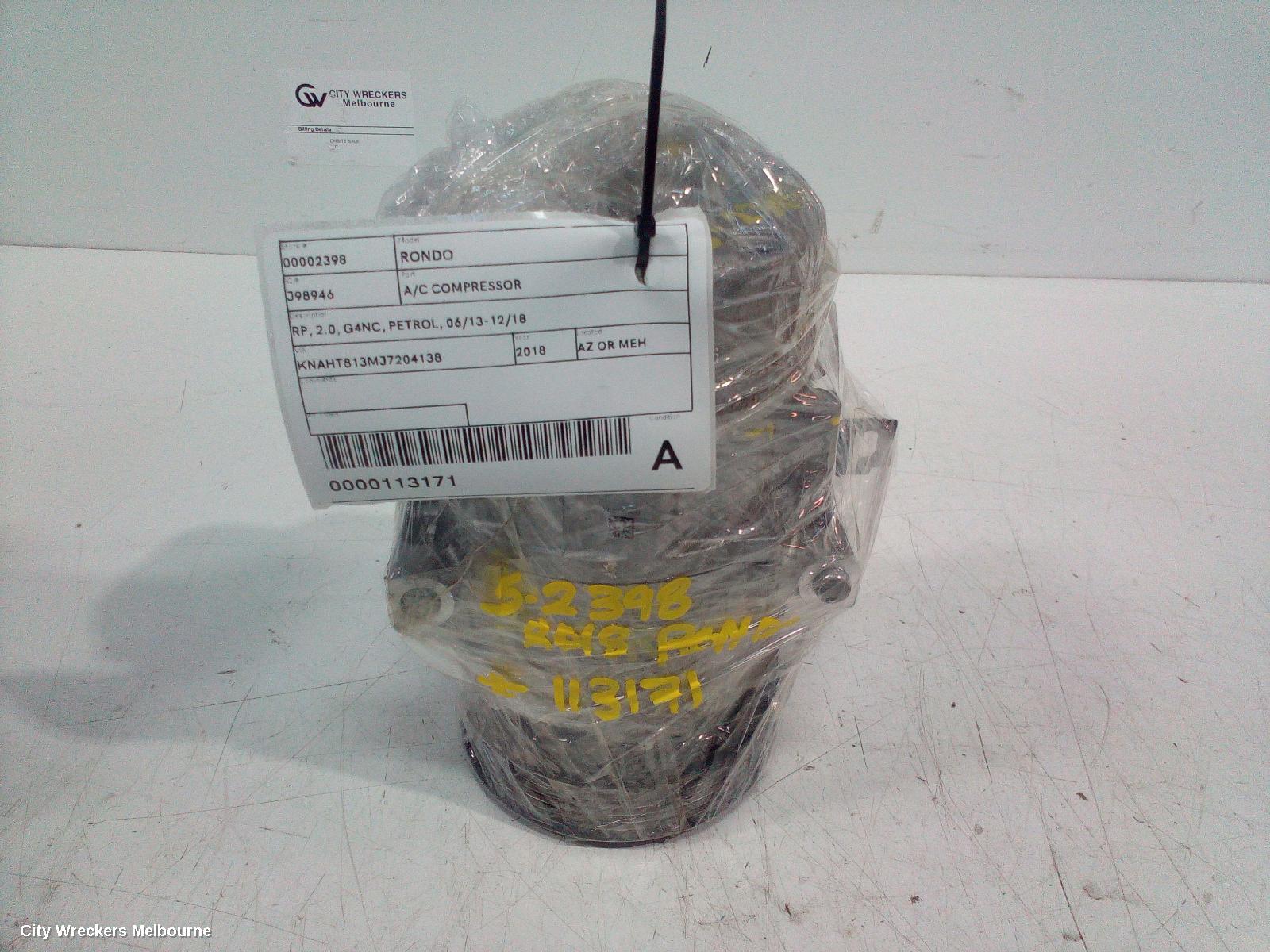 KIA RONDO A/C COMPRESSOR, RP, 2.0, G4NC, PETROL, 06/2013 - 12/2018