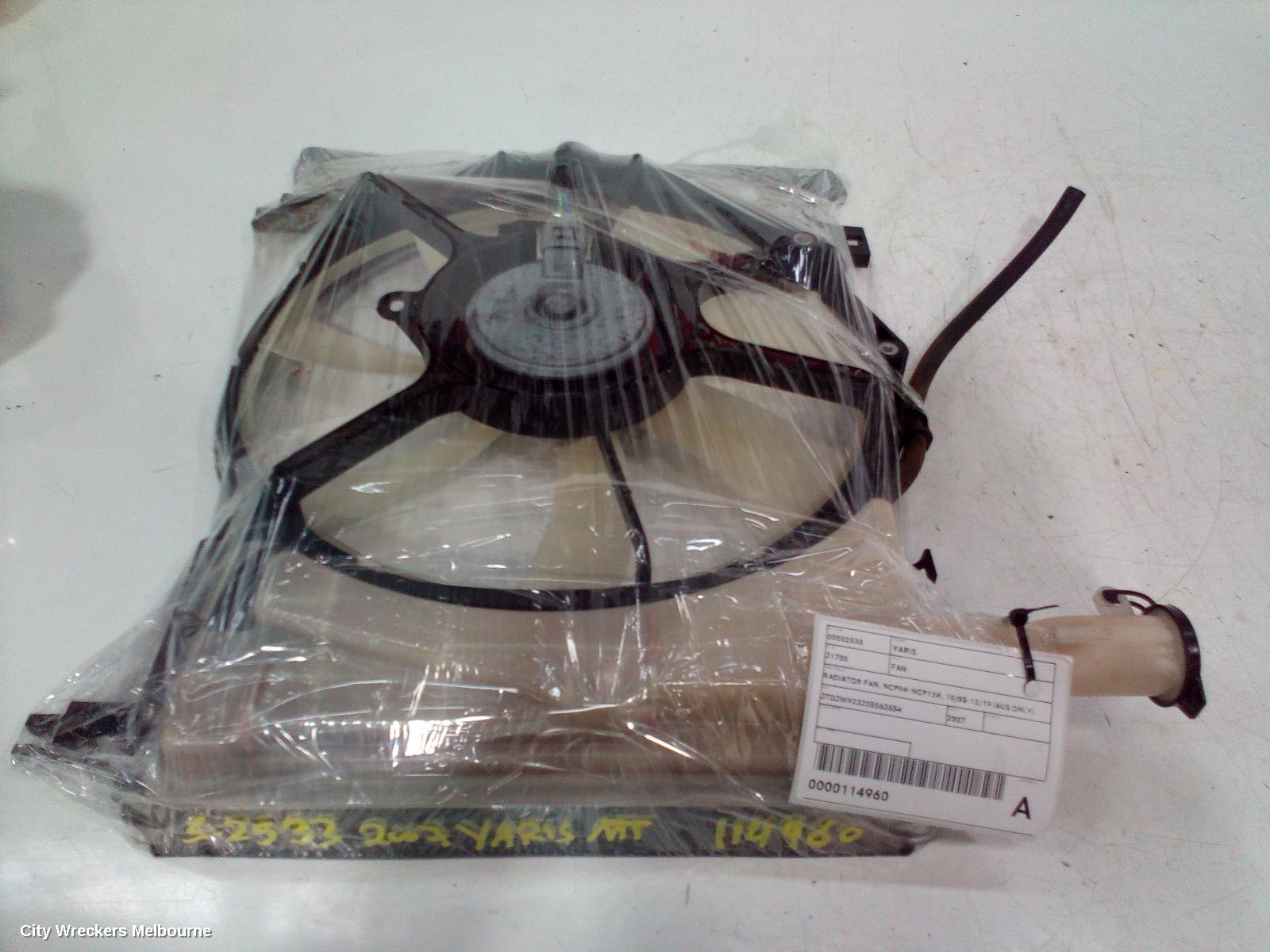 TOYOTA YARIS FAN, RADIATOR FAN, 1.5, PETROL, 1NZ, NCP9#-NCP13#, 04-01/2020/19