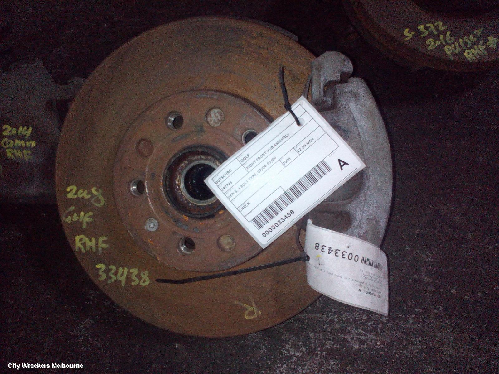 VOLKSWAGEN GOLF RIGHT FRONT HUB ASSEMBLY, GEN 5, 4 BOLT TYPE, 07/2004 - 02/2009