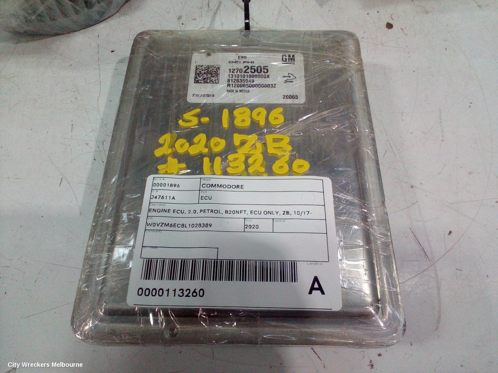 HOLDEN COMMODORE ECU, ENGINE ECU, 2.0, PETROL, B20NFT, ECU ONLY, ZB, 10/2017 - 12/2020